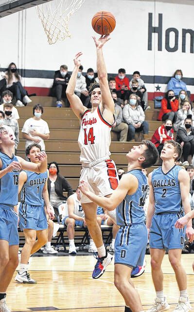 <p>Pittston Area’s Ethan Ghannam (14) hits a 10-foot jump shot against Dallas Area on Tuesday, Jan. 4.</p>
                                 <p>Tony Callaio | For Sunday Dispatch</p>