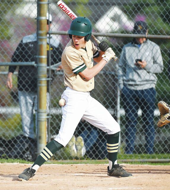 <p>Wyoming Area’s Chase Speicher gets hit by a pitch in the early innings against Lake-Lehman.</p>
                                 <p>Tony Callaio | For Sunday Dispatch</p>